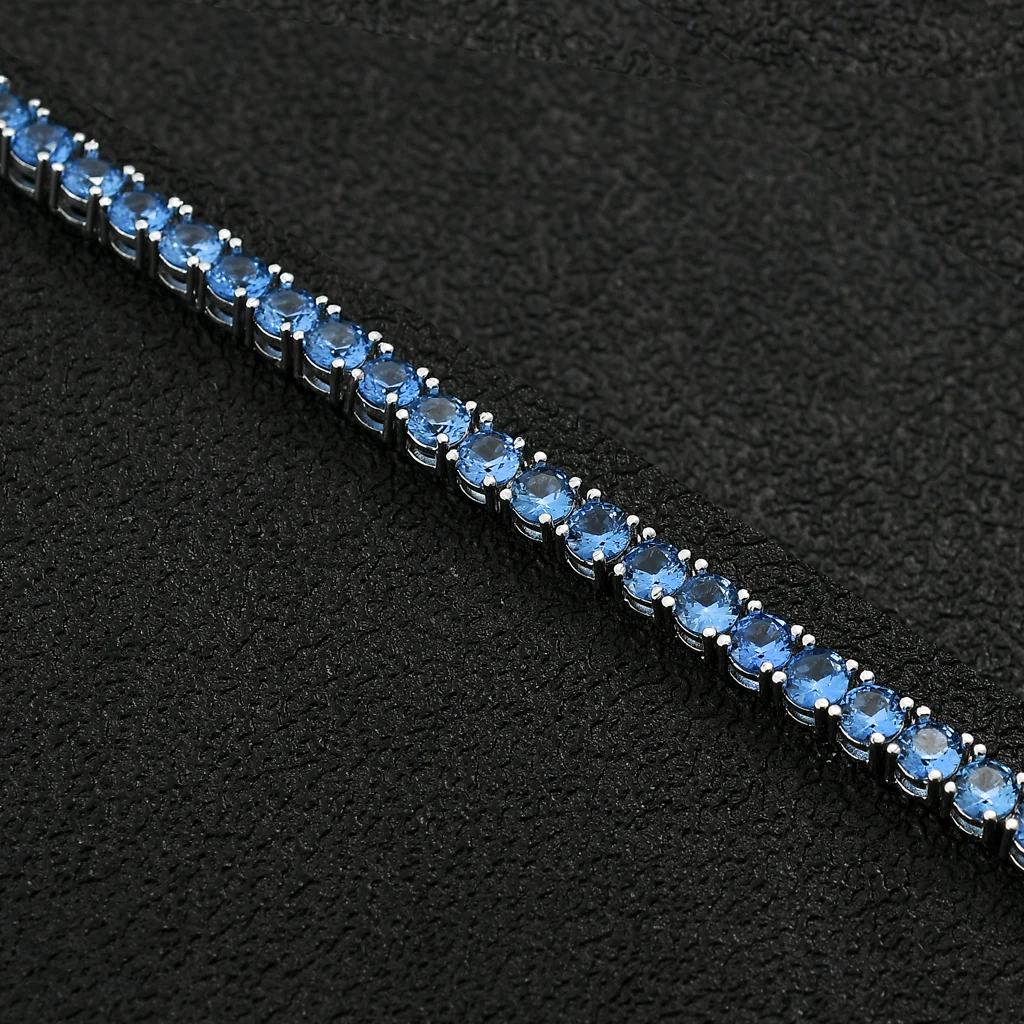 

MATHALLA 4MM One Row Tennis Chain Iced Out Sea Blue Cubic Zircon Tennis Chain Bracelet For Women Girls