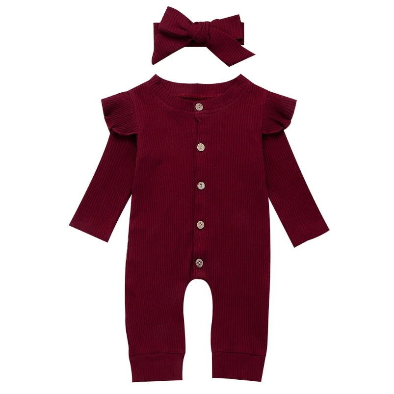 

Baby Girl Romper Newborn Cotton Knitted Long Sleeved Jumpsuit + Headband Set Toddler Girls Autumn Clothing Outfits 2 PCs