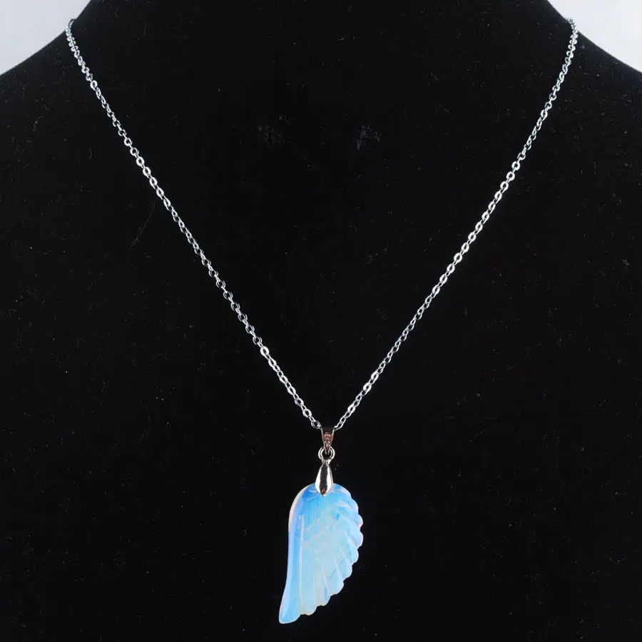 White Opal Necklace Натуральные драгоценные камни, бусины крылья посеребренные Рейки чакра кулон ожерелье 18 дюймов WOJIAER PBN358 - Окраска металла: White Opal Necklace