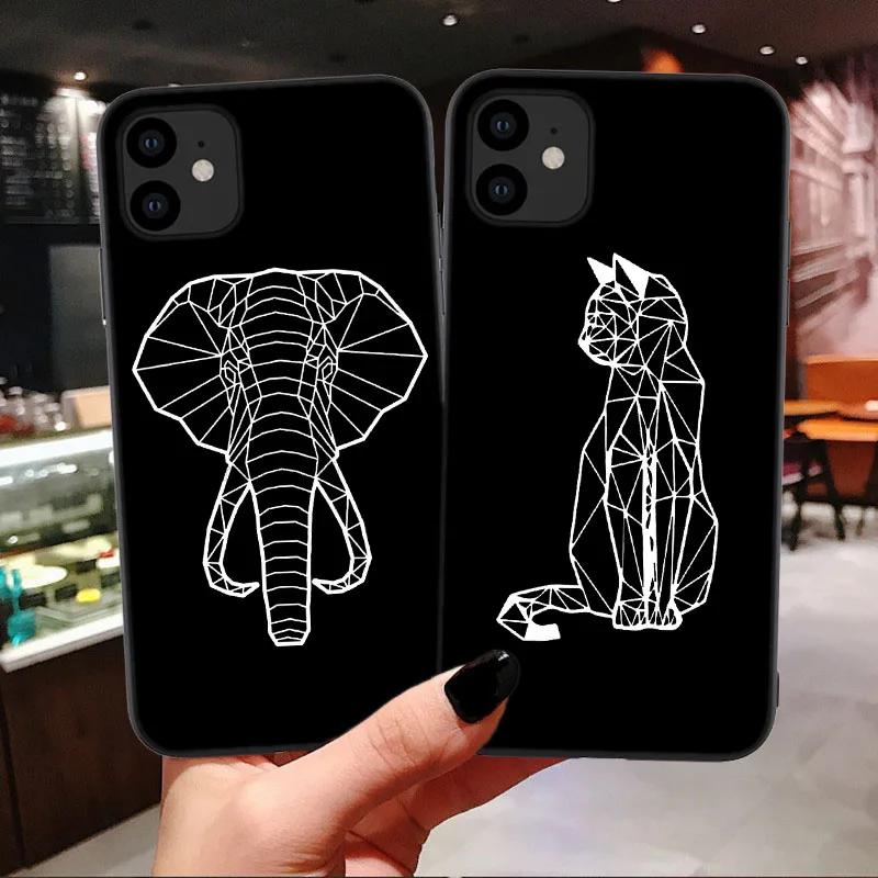 Animal line Art Silicone Cover For iPhone 11 Pro Max Black Funny Abstract Case For iPhone 12mini SE 2020 6s 7 8 Plus X XR XS Max