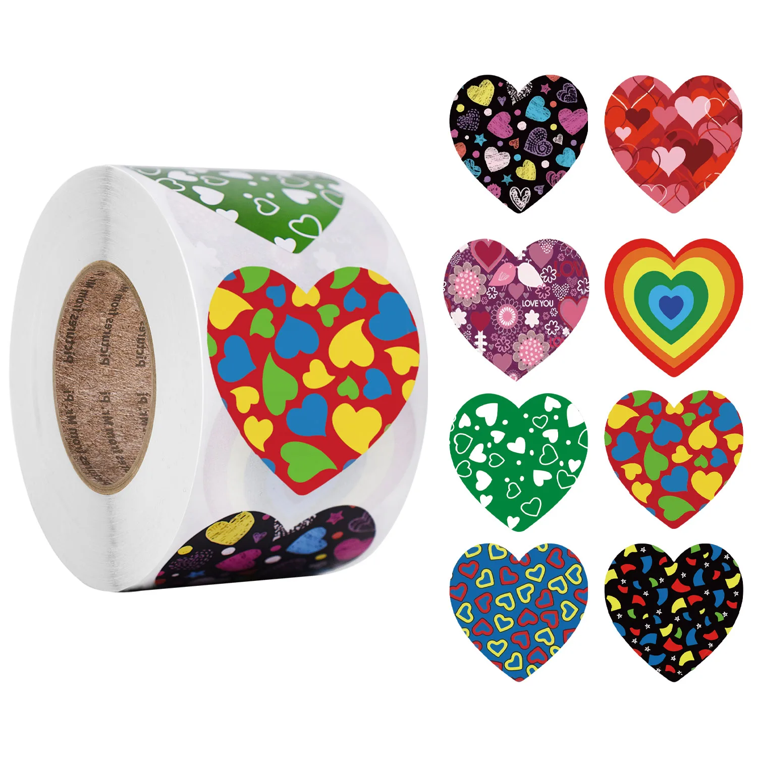 

500pcs/roll Heart Shaped Sticker Valentine Love Seals Labels 8 Designs for Wedding Party Cards Foods Decoration Heart Sticker