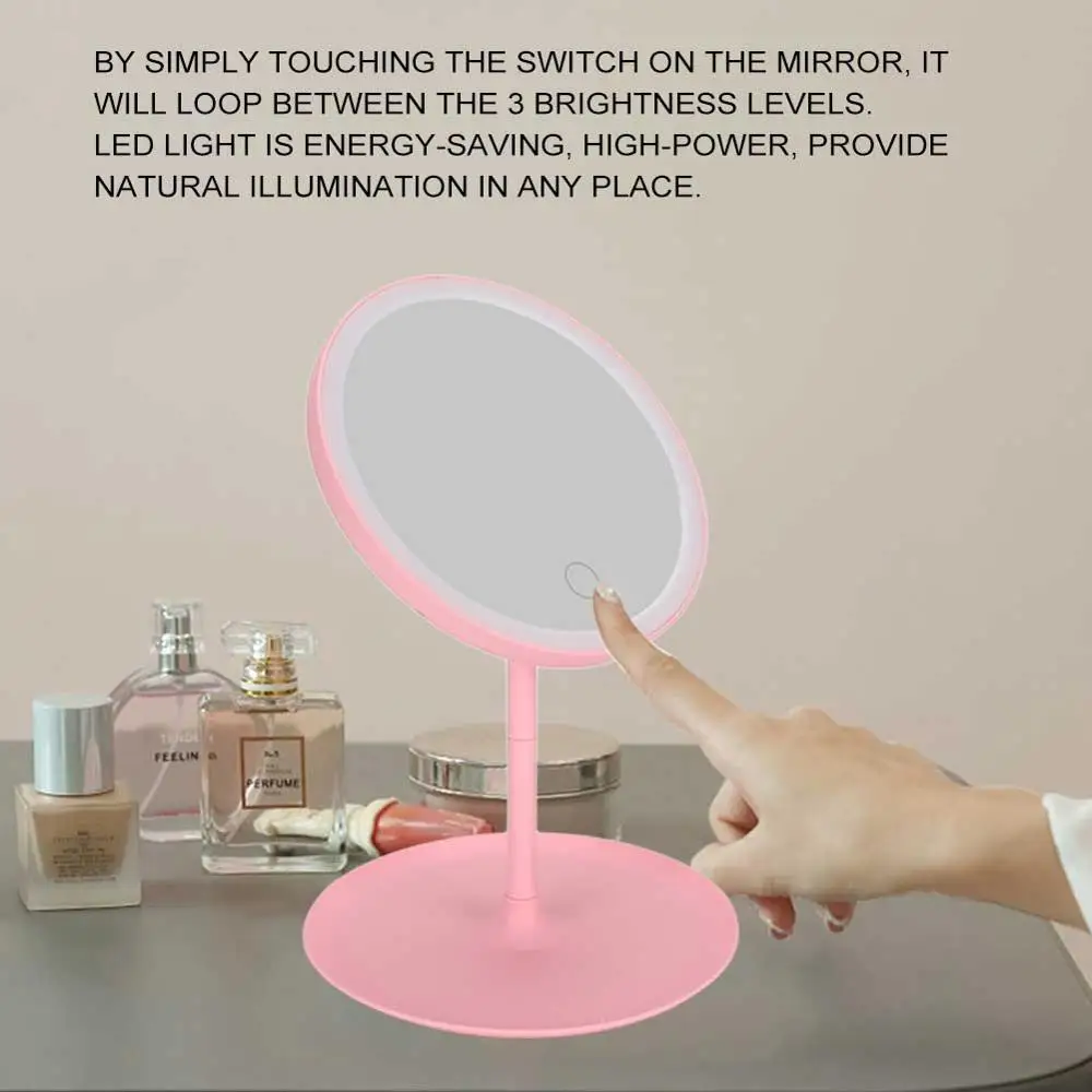 Косметическое зеркало портативное USB Съемный светодиодный светильник круглый