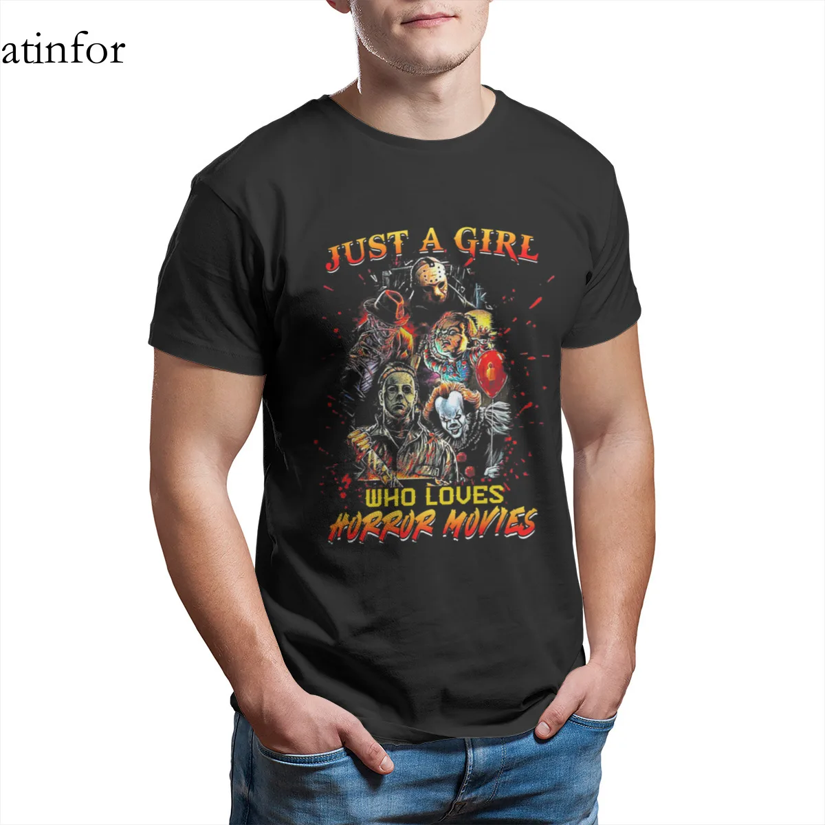 

Just A Girl Who Loves Horror Movies Black Vintage Funny Tops Top quality Tees 29492