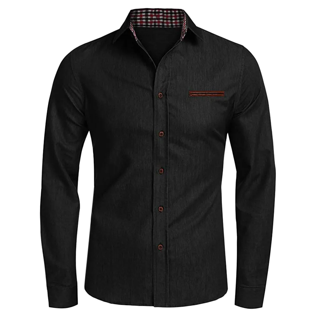 Мужская джинсовая рубашка зимняя приталенная с длинным рукавом Chemise брендовая