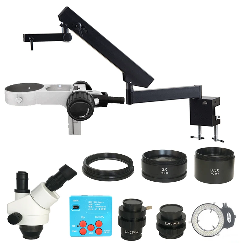 3.5X 90X Simul focal Тринокулярный шарнирный кронштейн зажим стерео микроскоп 30MP HDMI USB PCB