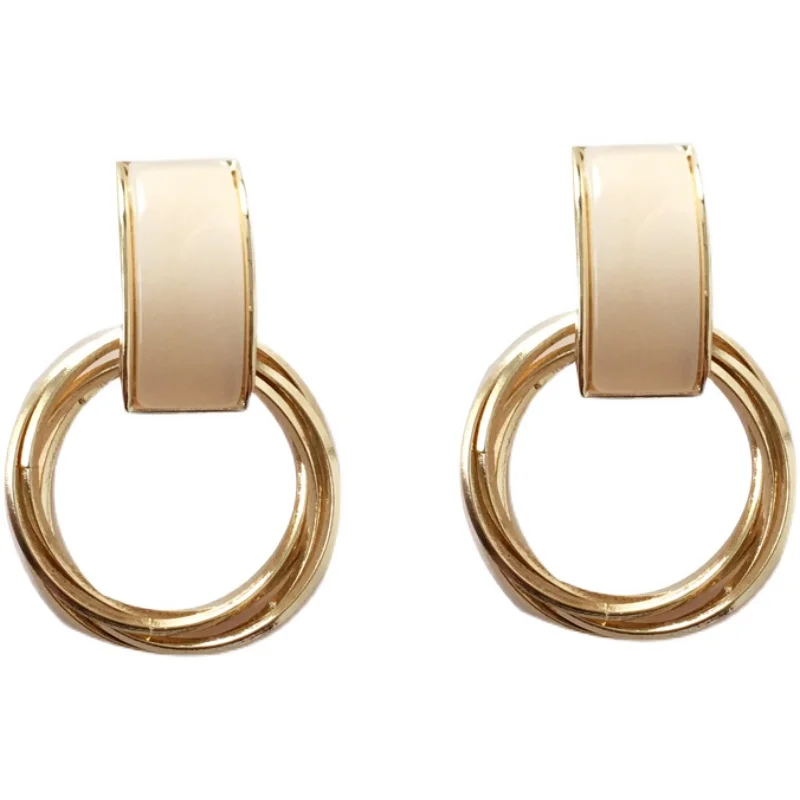 

S925 needle Fashion Jewelry Drop Earrings 2021 New Design Cream Resin Round Metal Dangle Earring For Women Girl Celebration Gift