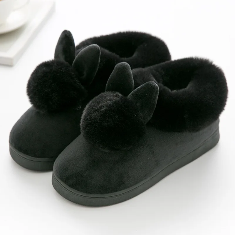 BLack FONGIMIC; женские зимние тапочки; теплые милые хлопковые тапочки; Женская Осенняя бархатная домашняя обувь на толстой подошве с рисунком кролика - Цвет: BLack