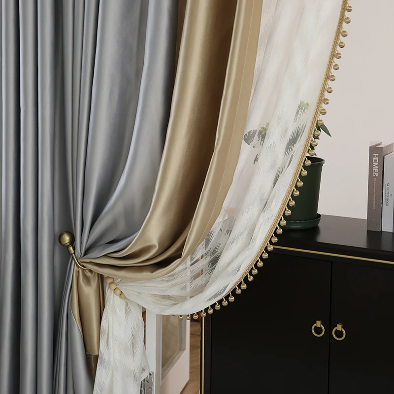 

Light Luxury High-end Imitation Silk Silk Cotton Curtains Modern Simple Color Matching Curtains for Living Room Bedroom