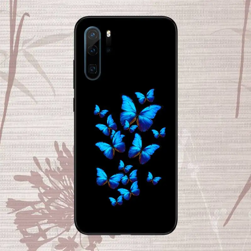 

cartoon Blue Butterfly Phone Case Funda For Huawei P9 P10 P20 P30 Lite 2016 2017 2019 plus pro P smart