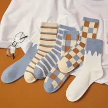 Calcetines largos a cuadros para mujer, medias de estilo Harajuku, Harajuku, Retro, a rayas, para verano, 2021