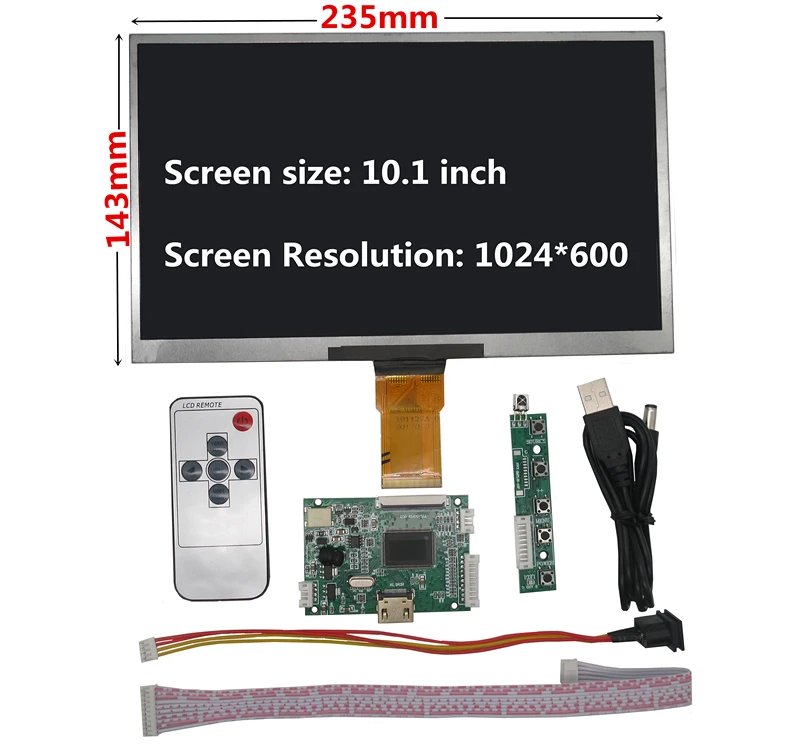 full set 10,1 дюймов 1024*600 HDMI экран ЖК-дисплей с драйвером платы монитор для Raspberry Pi Banana/Orange Pi мини компьютер - Цвет: full set