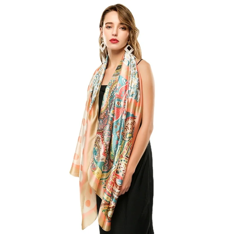 

style silk satin three-piece polka dot cashew print lady scarf oversized spring and autumn long print scarf
