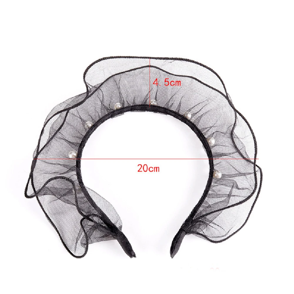 

Hairband Women Girls Non-slip Hair Head Hoop Pearl Accessories Mesh Yarn Lace Wide Headband Headwear