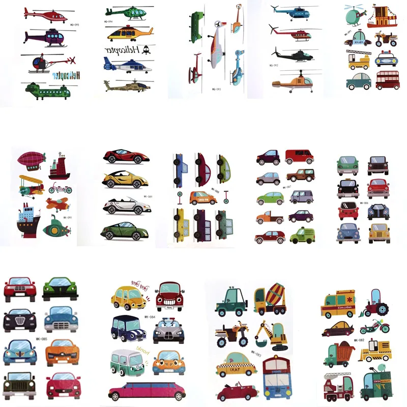 Мультфильм автомобиль самолет Временные татуировки Поддельные стикер Дети лицо