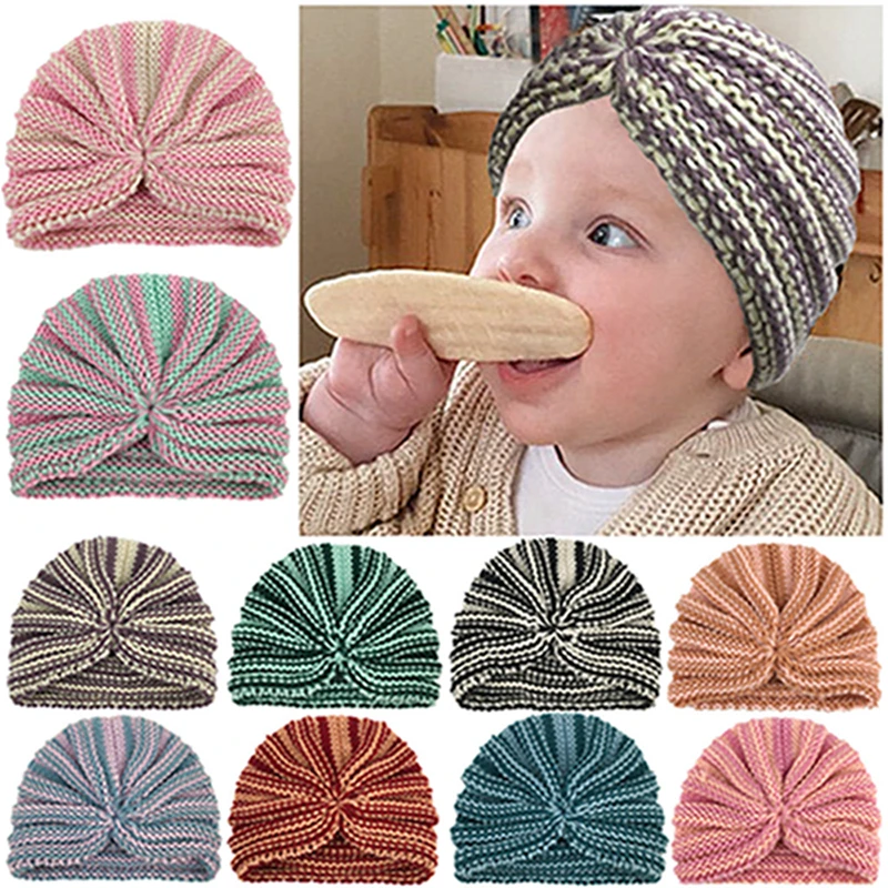 

16*14 CM Autumn and Winter Soft Warm Knitting Wool Caps Infant Colorful Crochet Striped Hats Children Headwear Christmas Gifts