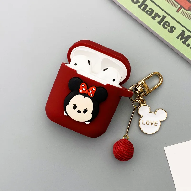 Minne Милый брелок Микки Маус мультяшный чехол для Airpods Bluetooth беспроводной защитный чехол для AirPods силиконовый чехол для зарядки - Цвет: Minne