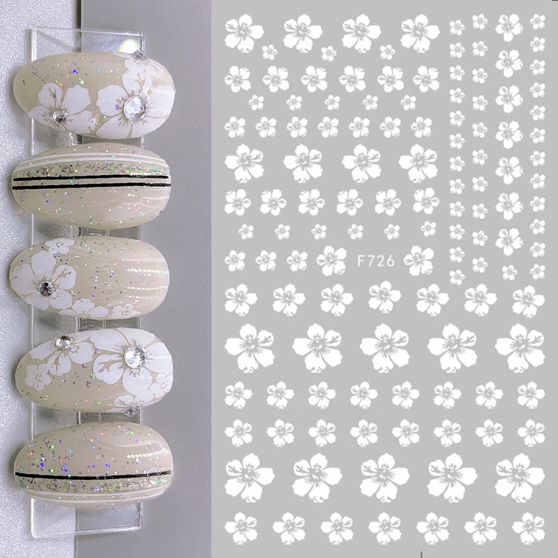 

3D Nail Art Stickers Flower White Petals Cherry Blossoms Decoration Foil Floret Plum Decals Manicure Sliders Accessories