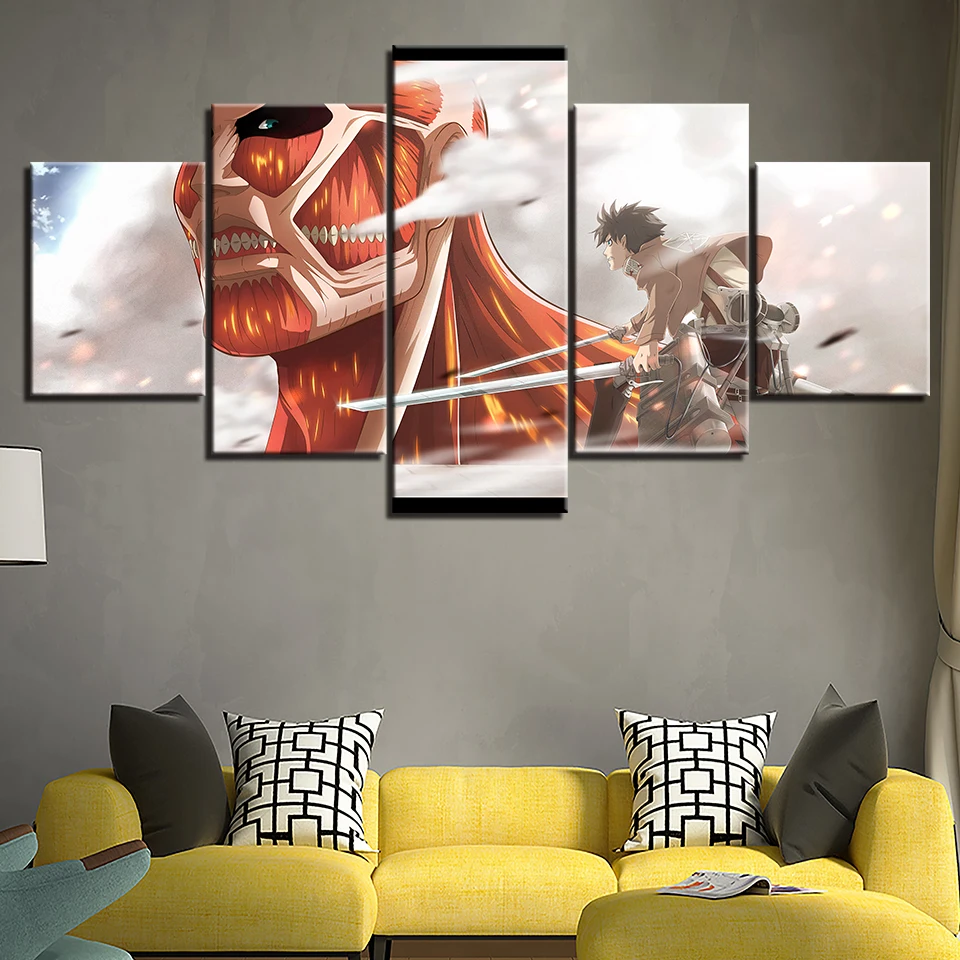 

Canvas Poster HD Print Painting 5 Pieces Anime Attack On Titan Shingeki No Kyojin Picture Wall Art Living Room Home Decor Framed