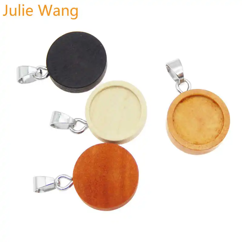 Julie Wang 4 шт. деревянный круглый кабошон базовые настройки с крючками подвески