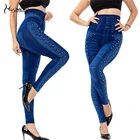 Женские спортивные Леггинсы с высокой талией, имитация бисера, джинсовые облегающие эластичные бесшовные брюки-карандаш, джинсы, женские солнцезащитные леггинсы WLG05