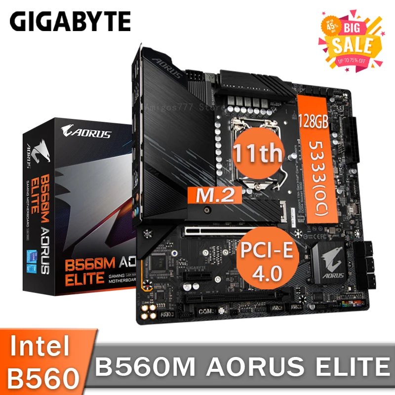 Günstig LGA 1200 Gigabyte B560M AORUS ELITE Motherbaord Gaming ATX Unterstützung 10th/11th Gen CPU DDR4 128GB PCI-E 4,0 M.2 B560 Placa-Mãe Neue