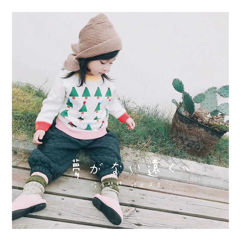 Tonytaobaby Winter Clothes New Children's Clothing White Christmas Tree Knit Sweater Baby Girl Sweater Christmas Sweater
