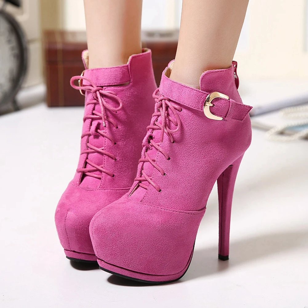 

SARAIRIS New Fashion Female Ankle Boots Platform Cross Tied Buckle Round Toe Thin High Heels Boots Women Elegant Shoes Woman
