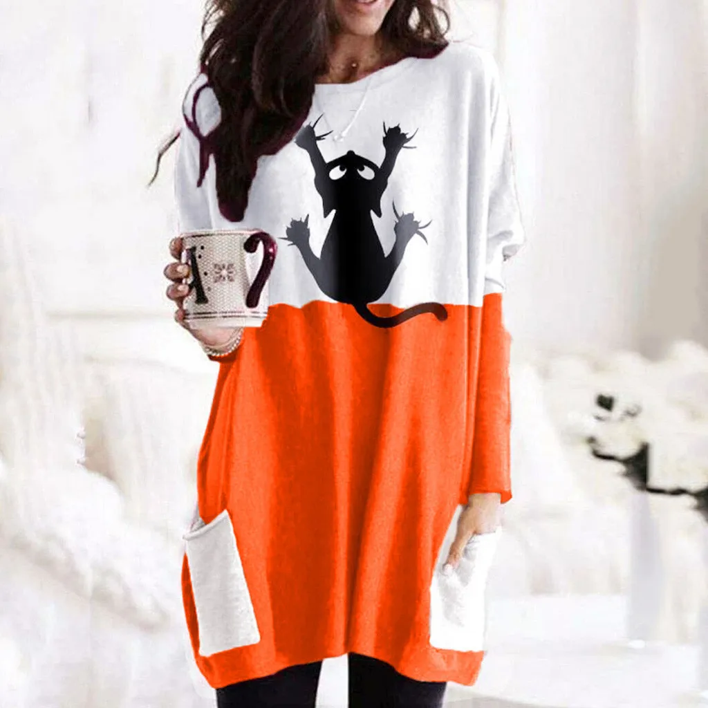 Свитшот женский с надписью И котом свитшот длинным рукавом принтом на Хэллоуин