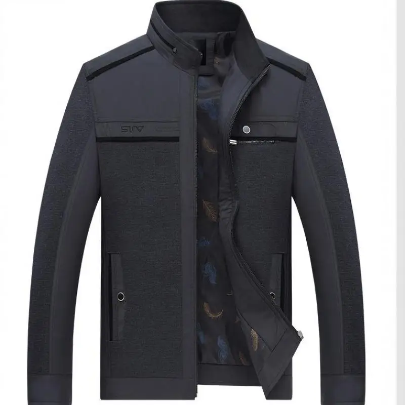 Мужская повседневная куртка среднего возраста черная тонкая из хлопка верхняя