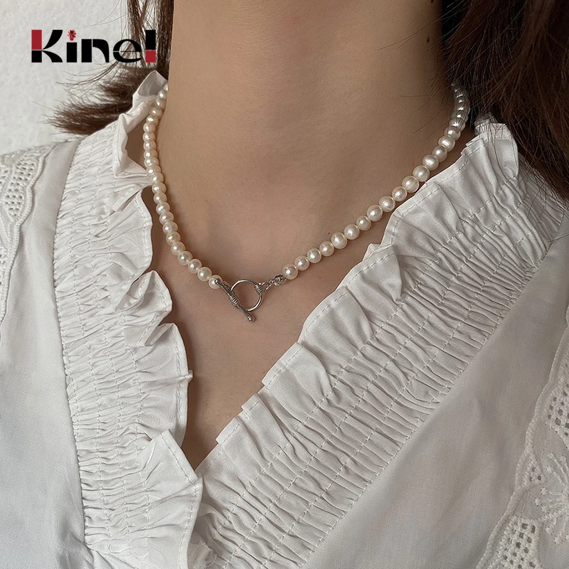 

Kinel 2020 New Sterling Silver Pearl Necklace Jewelry Womens Jewelry With Baroque Pearls Wedding Fashion Gift
