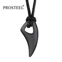 prosteel cool punk necklaces black leather cord chain hunter sword gothic shark wolf teeth necklace for men 2psp2528