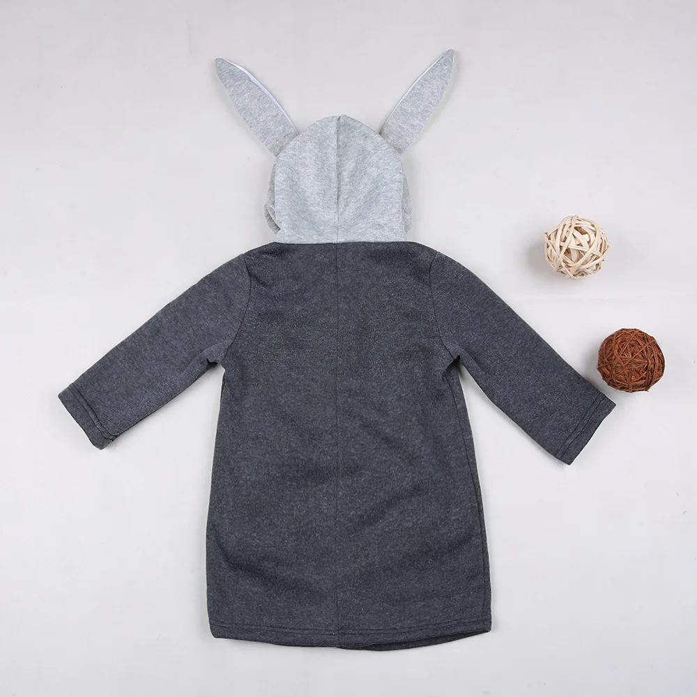 

Kids Boy Girl Hoodies Cartoon Gray Rabbit Ear Long Clothes Kids Cotton Outwear Pockets Hoodie Coat Europe&America Baby 12M-12T