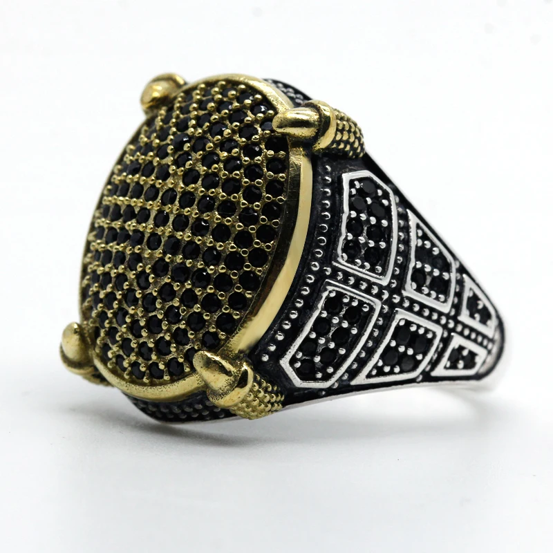 Мужское кольцо с черным кубическим цирконием серебро 925 пробы подарок мужу