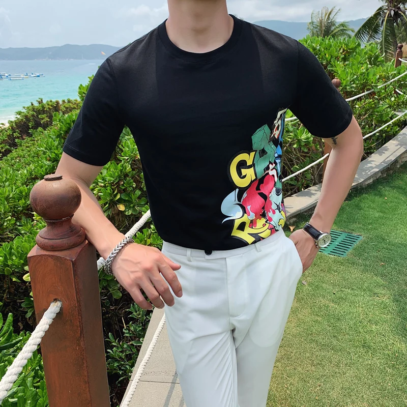 Модная мужская футболка с принтом летняя одежда 2020 Мужская хлопковая коротким