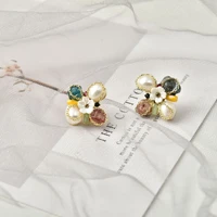 korean style sweet colorful flower stud earrings for women girls cute crystal animal ladybug earrings charm party jewelry gifts