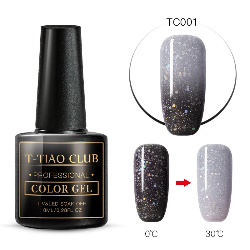 DS07042 T-TIAO клубный Радужный термальный меняющий Цвет гель для ногтей голографический Лак Блеск температура замочить от УФ ногти гель лак - Цвет: DS07042