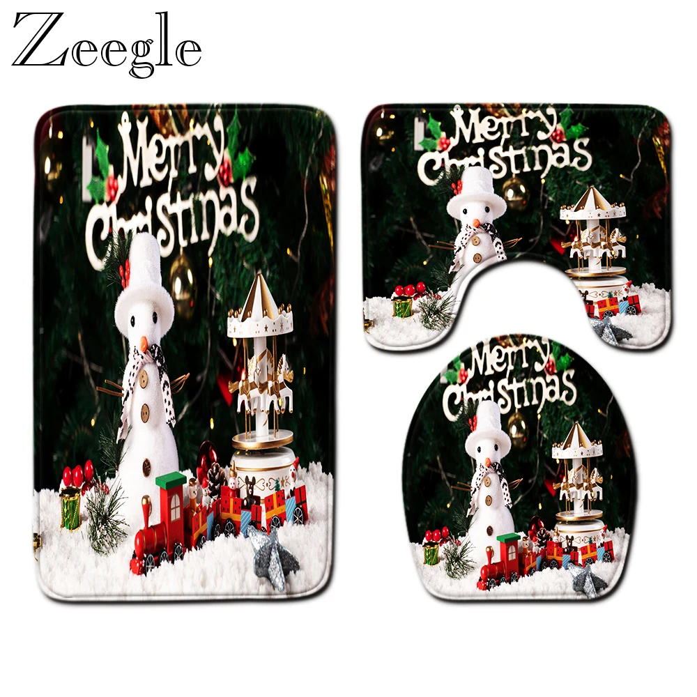 Рождественские коврик для ванной 3 шт. Ванная комната Комплект ковриков