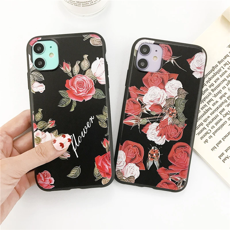 

Luxury Rose Flowers Case For iPhone 11 12 13 Pro XS Max 6 7 8 Plus X XR 5 5S SE 2020 Soft TPU Translucent Shockproof Back Cover