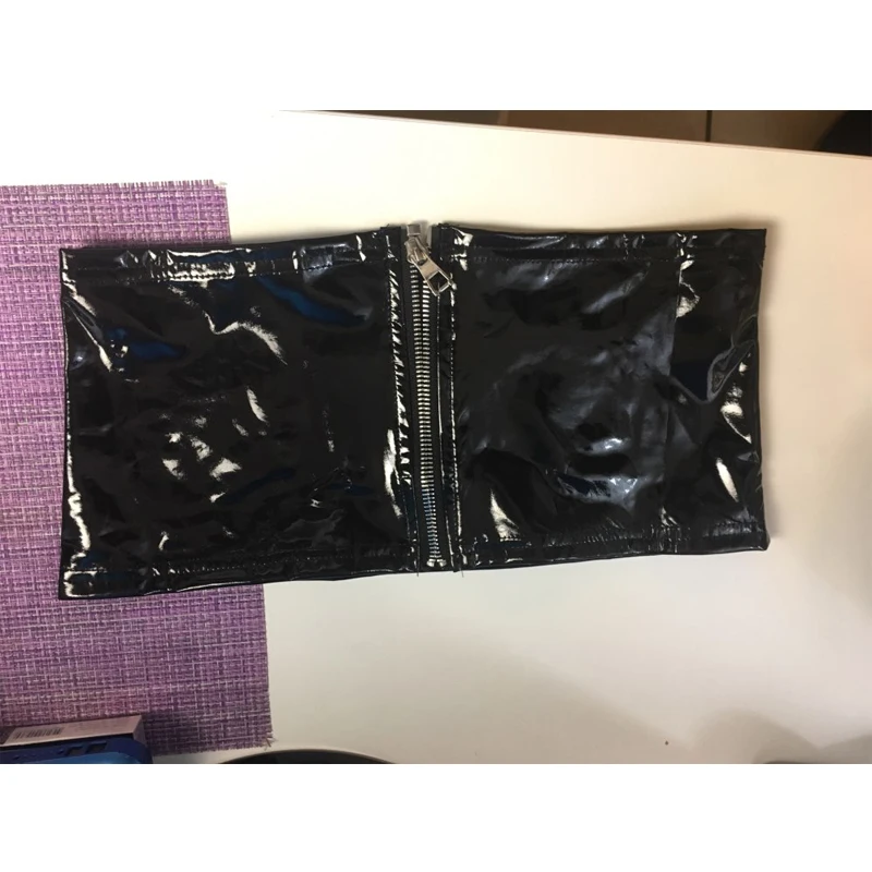 

Meihuida Women Strapless Boob Tube Tops Sexy Zipper Bandeau PU Leather Black Crop Top Tank Night Club Wear