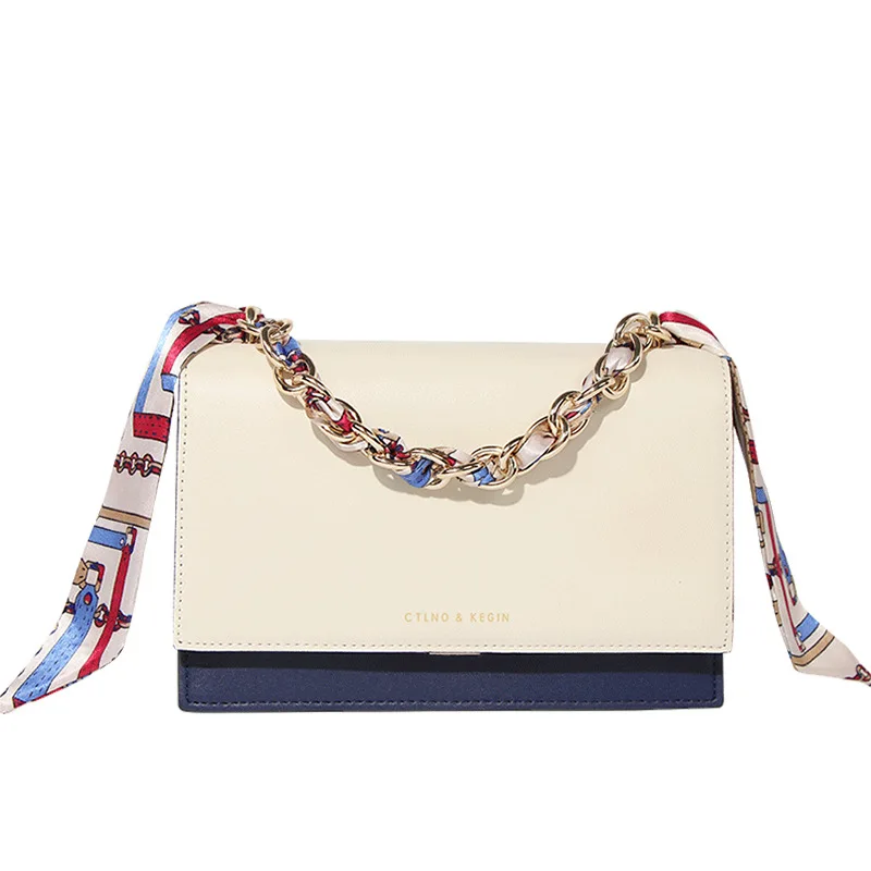 Женская сумочка с цепочкой широкий дизайнерский саквояж и шелковым шарфом 2021 |