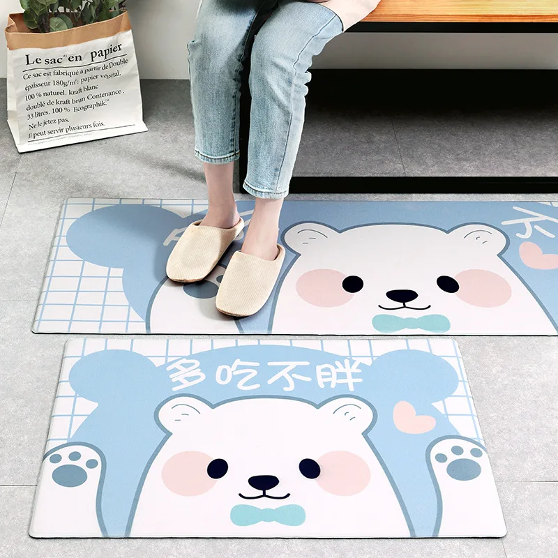 

New PU leather oil-proof long strip kitchen floor mat Cartoon Environmental Protection Waterproof Anti-skid Mat Non-slip PVC mat