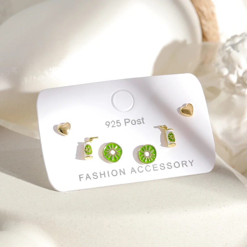 

POPACC Lovely Lemon Cocktail Fruit Stud Earrings Set for Women Heart Shaped 6-piece Set Earrings Gifts