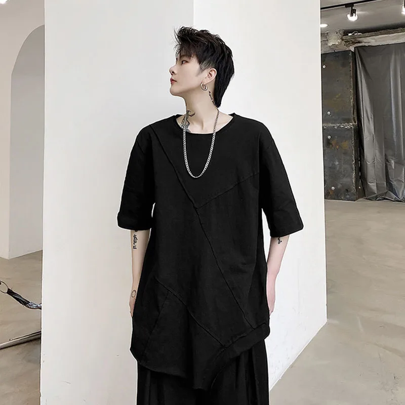 Футболка Мужская/Женская Асимметричная Повседневная Свободная рубашка с