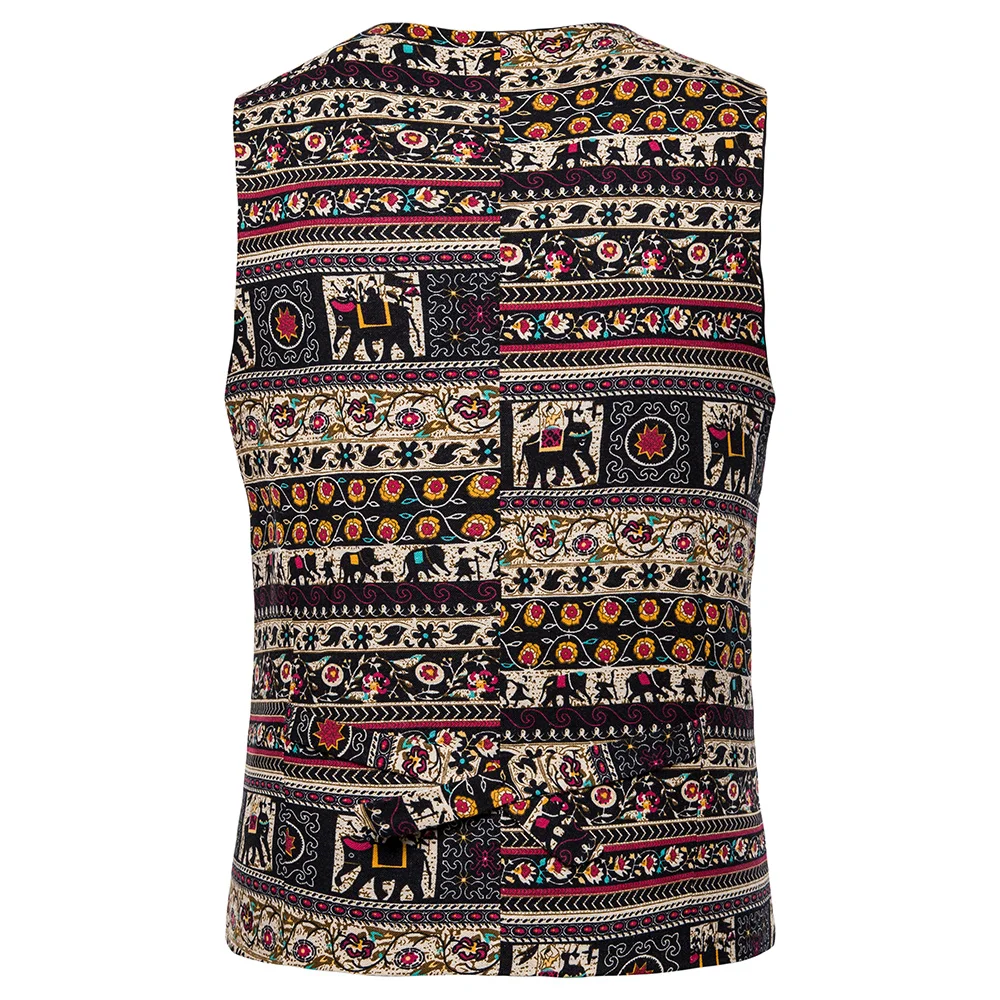 Жилет мужской льняной в полоску безрукавка национальном стиле однобортный с