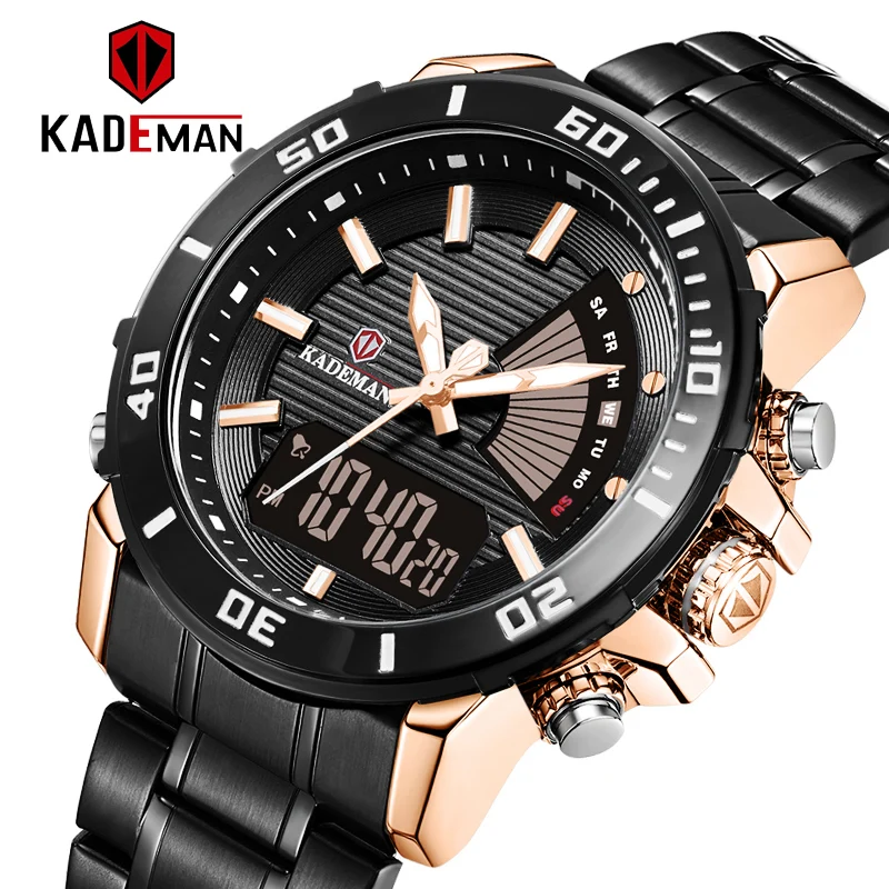 

KADEMAN New Men Watch Business Waterproof Date Watches Fashion Multifunction Stainless Steel Black Quartz Watch relojes para hom