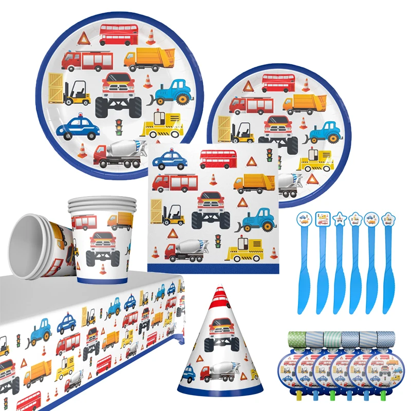 Строительные грузовики инженерных машин вечерние одноразовой посуды с рисунком