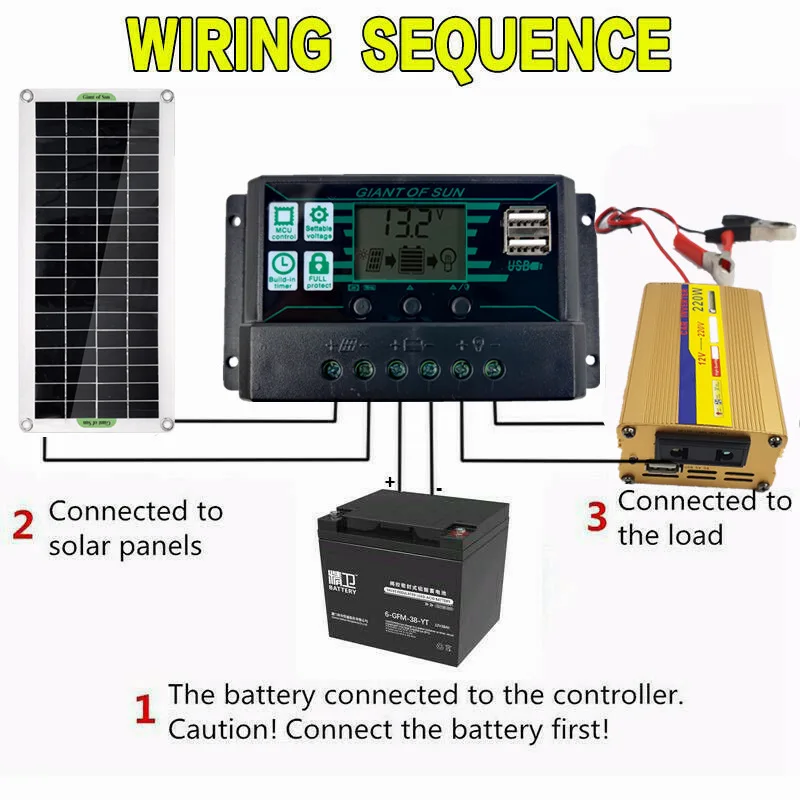 220V Solar Power System 30W Panel Battery Charger 220W Inverter USB Kit Complete 60A Controller Home Grid Camping | Обустройство дома