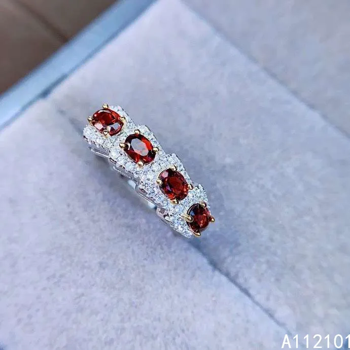 

KJJEAXCMY fine jewelry S925 sterling silver inlaid natural Garnet new girl noble ring support test Chinese style hot selling