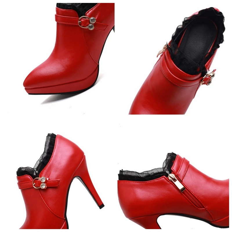 

SIMLOVEYO Ladies Wedding Pumps Pointed Toe 11cm Thin high Heels Zipper Lace Rhinestone Lace Large size 32-43 Casual Party B1888