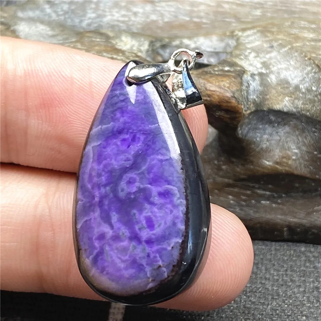 

Natural Purple Sugilite Pendant For Women Men Crystal 29x16x6mm Beads Silver Healing Anticancer South Africa Stone Jewelry AAAAA